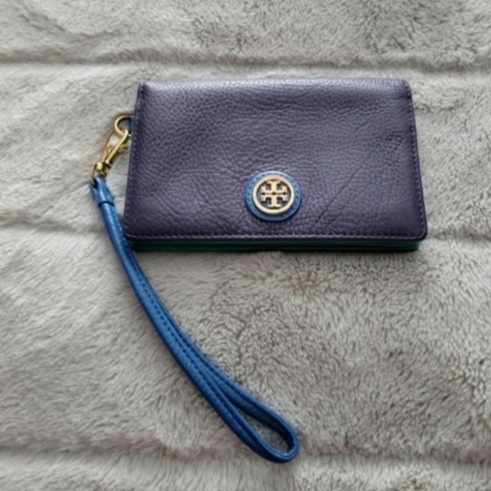 Tory Burch Purple and Blue Leather Wristlet Clutch